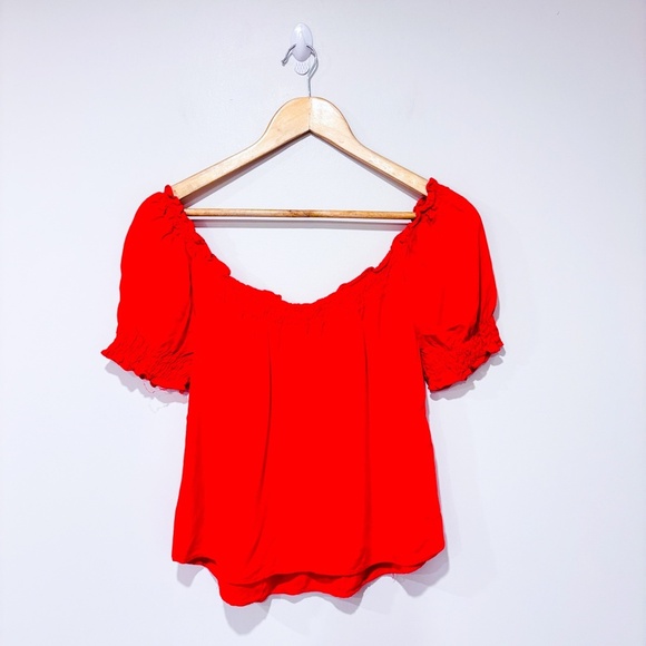 ACTIVE USA – Red ruffle off-shoulder peasant blouse | Small * - Picture 6 of 6